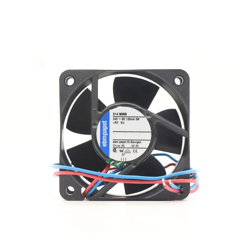 Ebmpapst 614NHHR A5E01052493AE 60x60x25mm 24V DC 3W 0.125A 56m3 / h 6850rpm IP20 Ball Bearing Inverter Axial Flow Cooling Fan