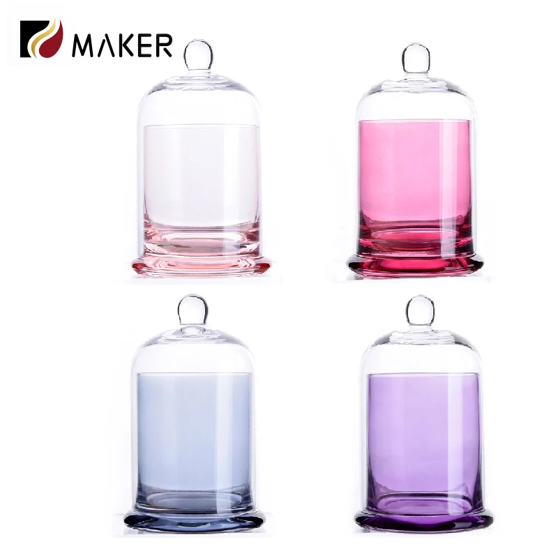 Aroma Jars Wholesale Empty Crystal 8oz 10oz Custom Luxury Colorful Glass Candle Vessels Jar With Bell Shaped Cloche Dome Lids