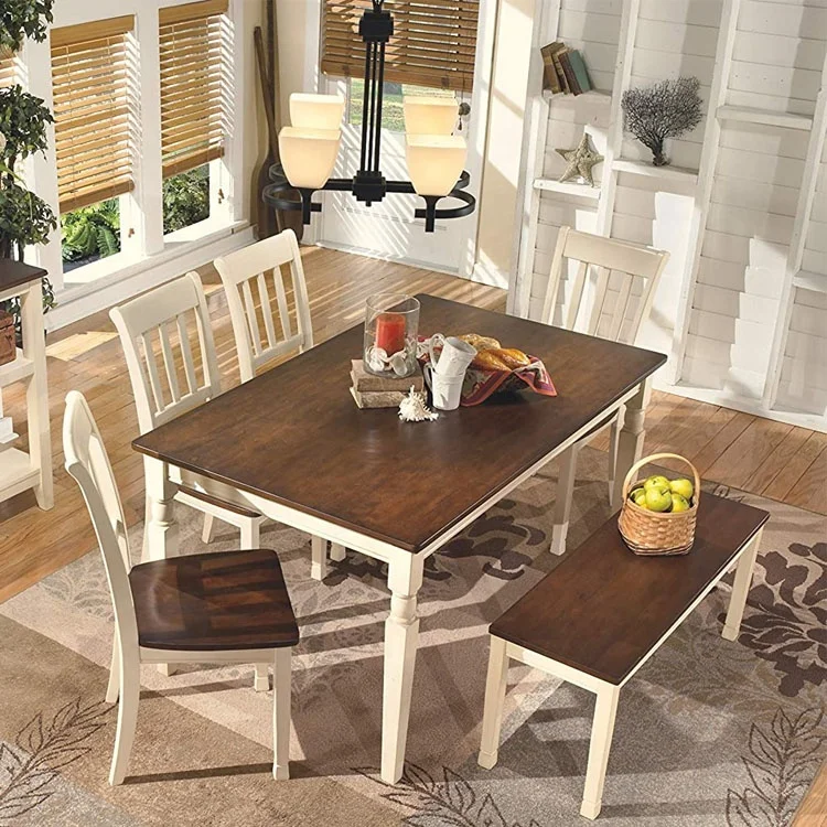 Dining Room modern wooden Bench in Brown and Cottage White