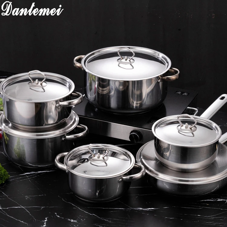 Most Popular 15PCS Kitchenware Sets 410 Stainless Steel Cooking Pot Set Kitchen Cookware Set
