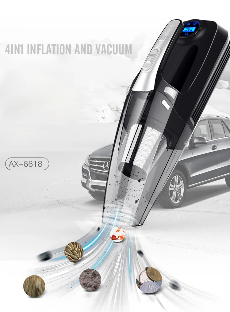 4 in 1 Portable Car Vacuum Cleaner Car Vacuum with Digital Air Compressor Pump DC 12V Tire Inflator for Car
