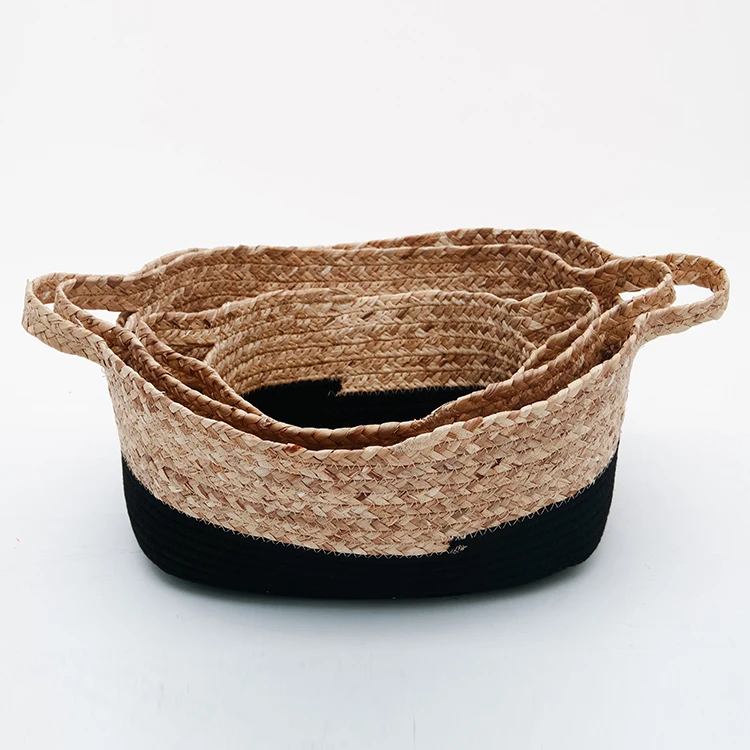 Eco-Friendly set of 3 foldable cotton rope cloth folding storage Baskets