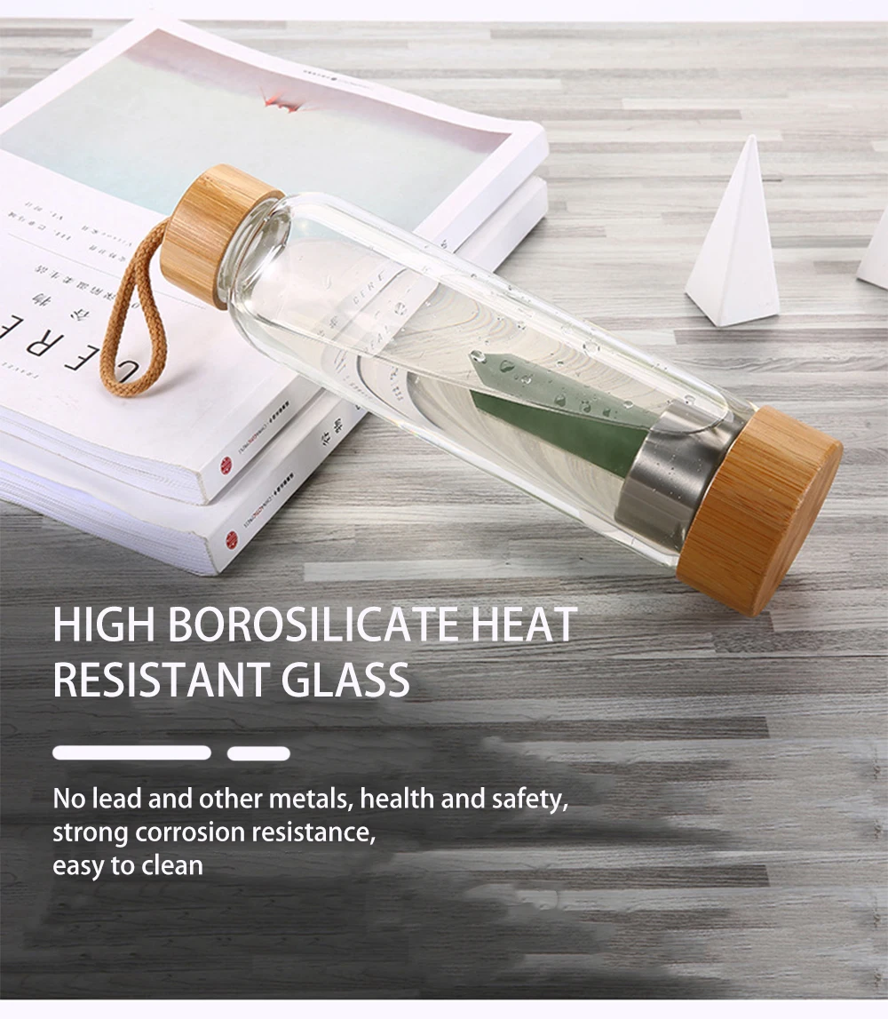 Gift Box Energy Crystal Water Bottle Natural Gemstone Water Bottles Rose Quartz Water Bottle with bamboo lid