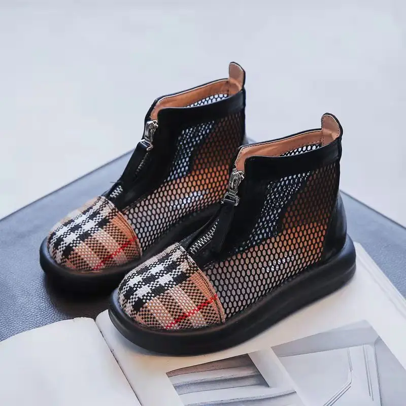 
Лидер продаж 2021, стильные дышащие клетчатые ботильоны Martin в сеточку, кожаные ботинки для девочек 