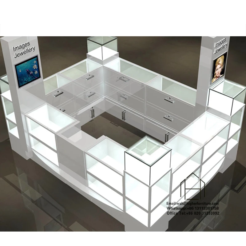 Modern Jewelry Showcase Design with LED Lights Retail Jewelry Showcase Kiosk