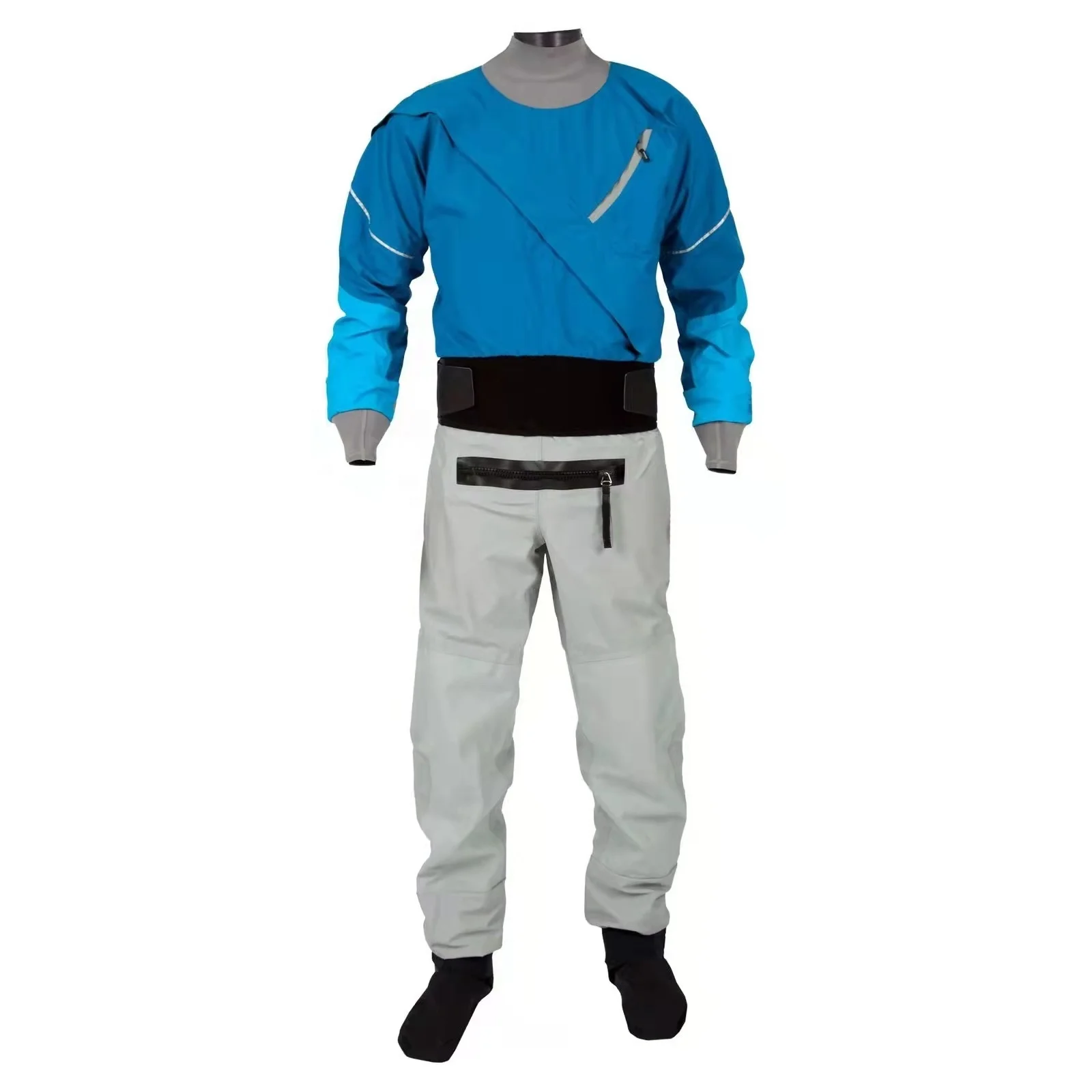 Men Latex Neck Front Zip Dry Suit Kayaking Paddling Rafting Suits Waterproof Breathable Drysuit