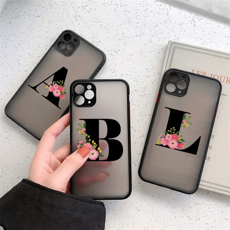 Camera Protection Letter Case Flower Clear Matte Couple Mobile Phone Case For iPhone 11 12 13 Mini Pro Max X XS XR 7 8 Plus