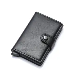 Factory OEM Custom Logo PU Leather Pocket Wallet RFID Blocking Aluminum Box Case Credit Card Holder Wallet for Men Women