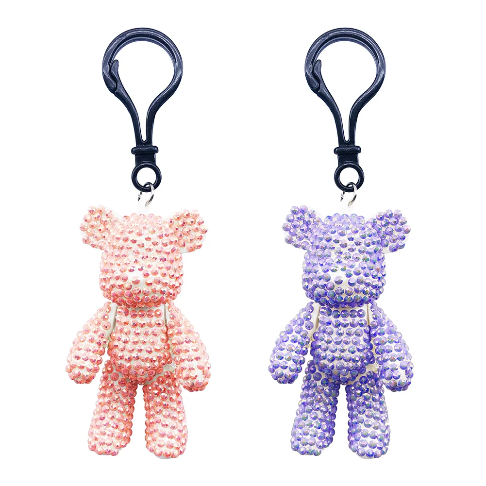 Cute Diamond Bear Keychain Girl Women Car Key Ring DIY Mosaic Pendant Student Bag Decoration