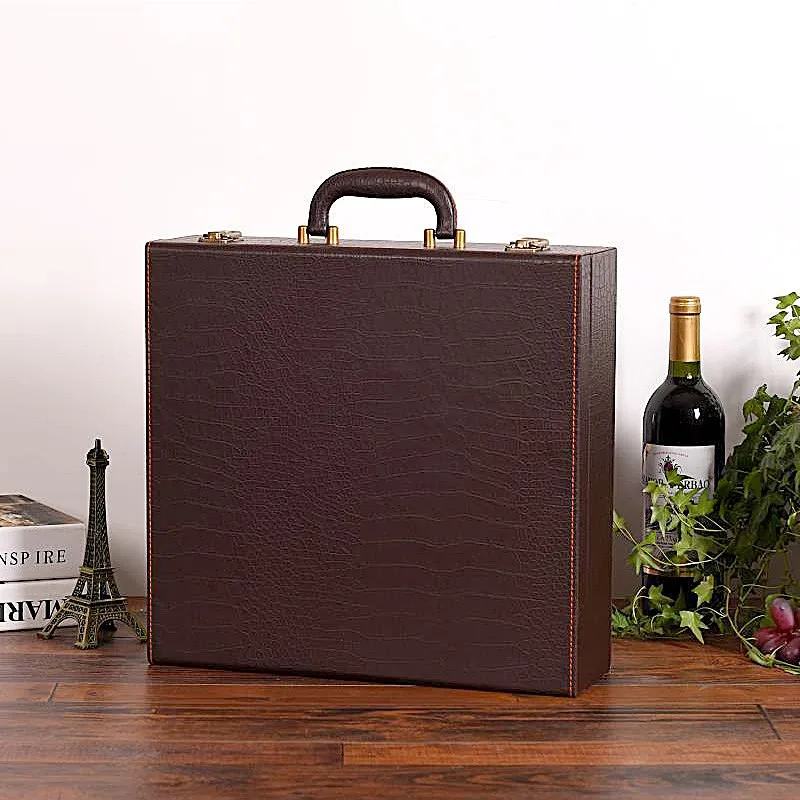 Personalized Luxury Leather Wine Gift Box 4 Bottles Wine Packaging Wood Box With Accessories For Wine Bottle