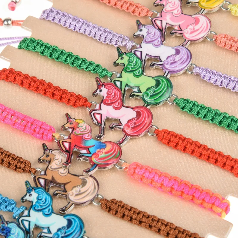 wholesale charms color Unicorn braided rope bracelet set enamelled fashion comic card Love Unicorn Girl bracelet