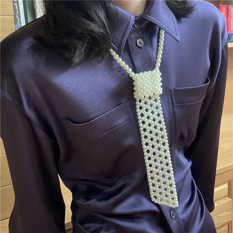 Handmade Custom pearl Beaded  Bowknot Necktie Womens Girl Pre-tied Bow Ties Bowties For Women Ties