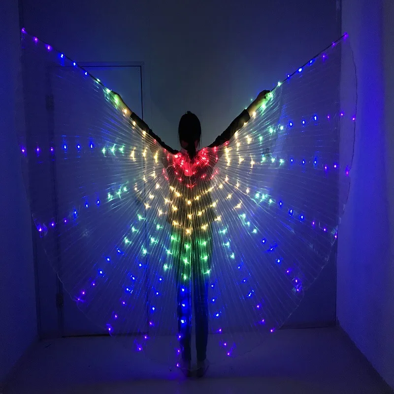 Multicolored gradient LED isis wings Cloak luminous fans with silk veil for Belly Dance stage performance Accessory