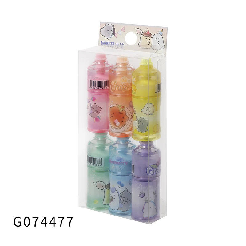 Custom Cute stationary six-color Cartoon Obakenu Tea bottle Shape kawaii stationery eyeshadow Highlighter Pen for children