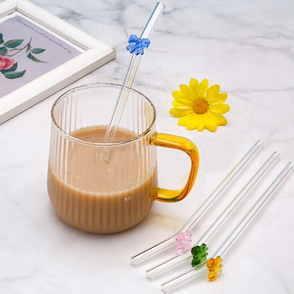 Cute Bow Glass Straws Borosilicate Glass Straws 8mm