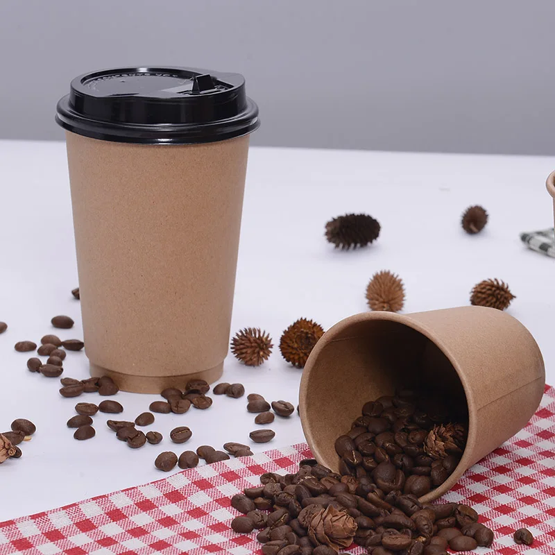Coffee Cup Ribbed Eco Paper Writing Paper Cake Packaging Guangzhou Compostable Virgin Kraft Double Wall Disposable 8oz 12oz 16oz