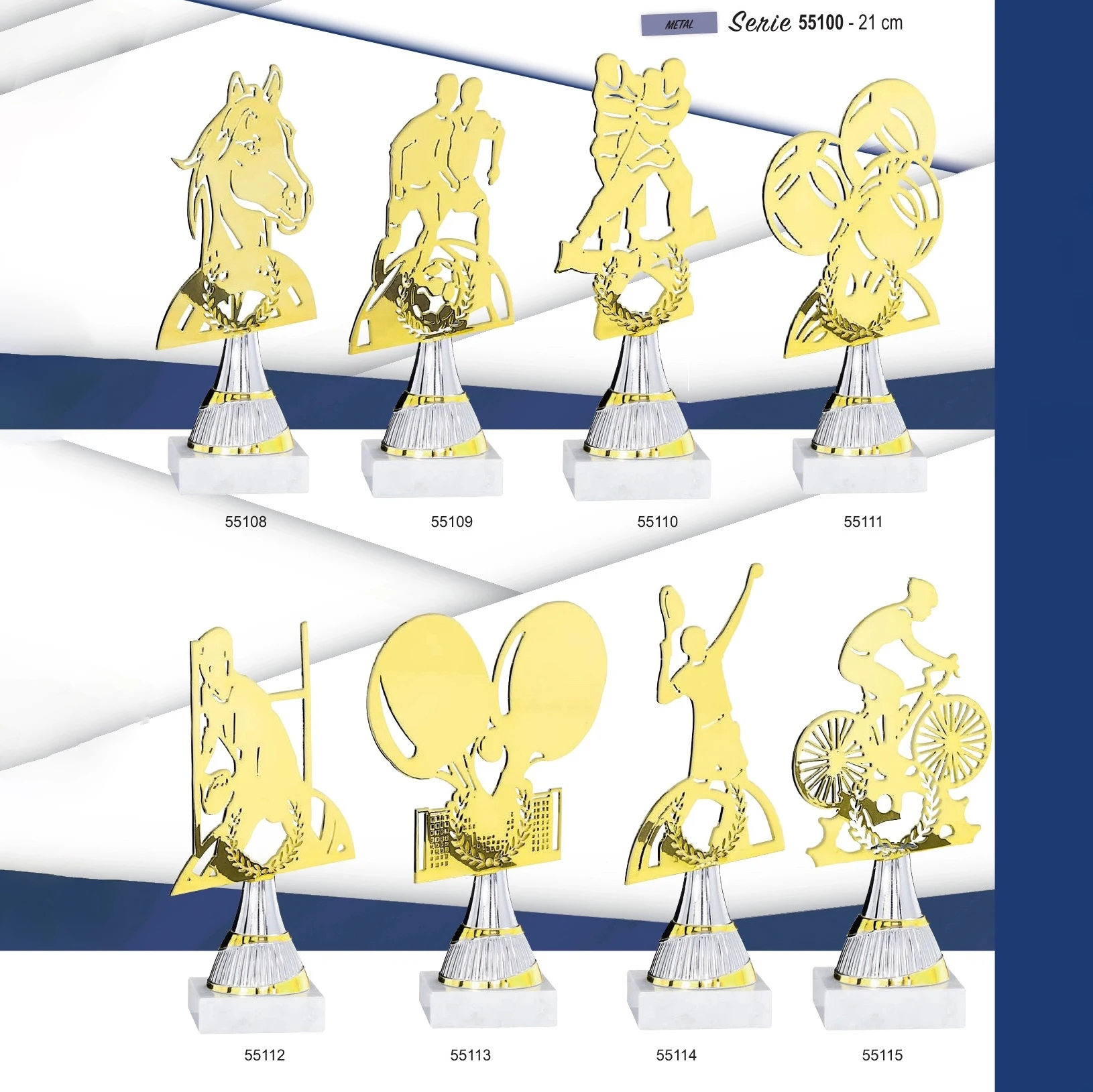 2024 New Design Custom Laser Cut Metal Figures Marble Base Sports Golf Soccer Basketball Marathon Metal Trophy Cup
