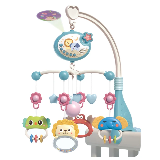Soothing rotate hanging bed bell toy crib projection remote control baby mobile music box