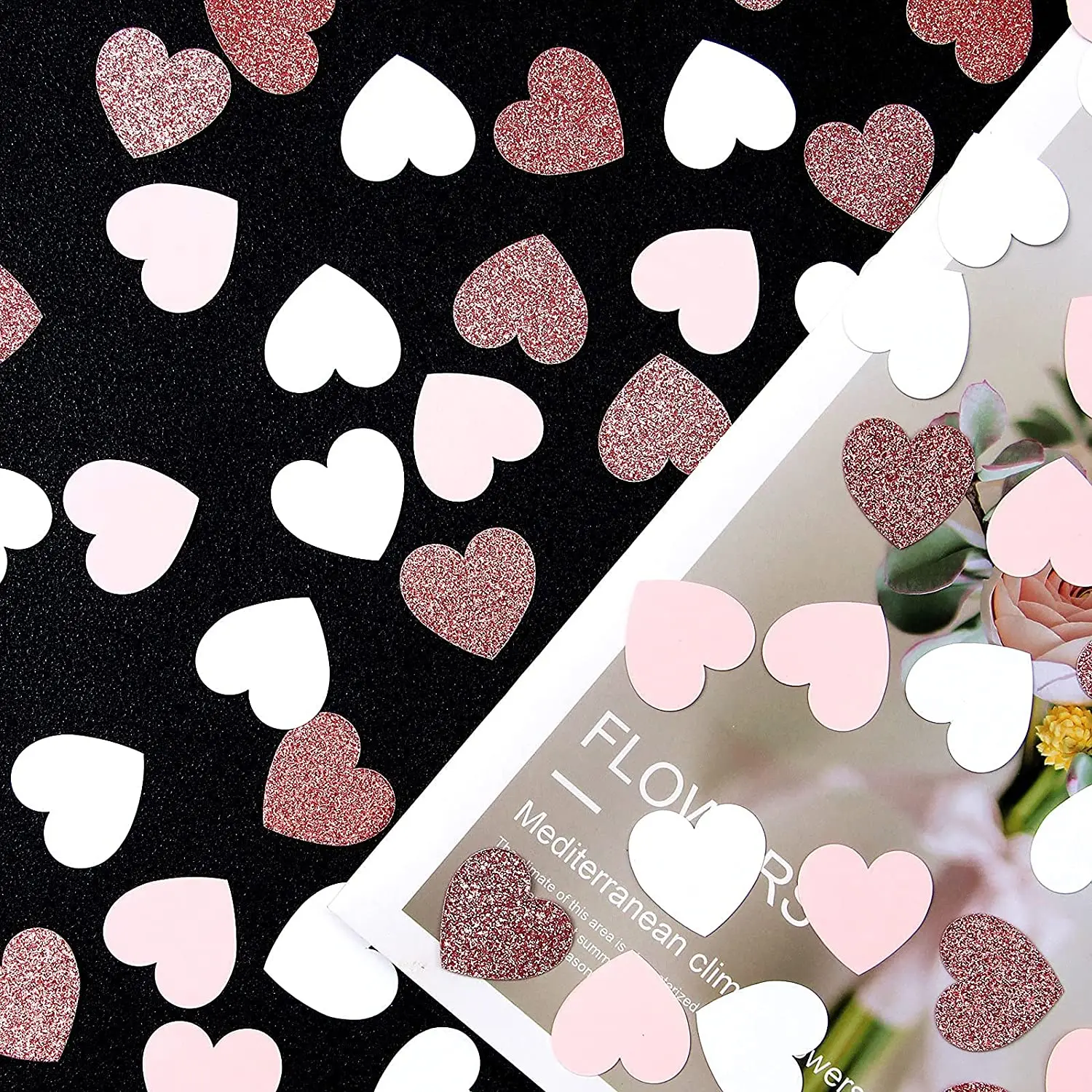 Xieli Rose-Gold Pink White Heart Confetti 100pcs Mothers Day Party Table Decoration Glitter Paper Confetti Lasting Surprise