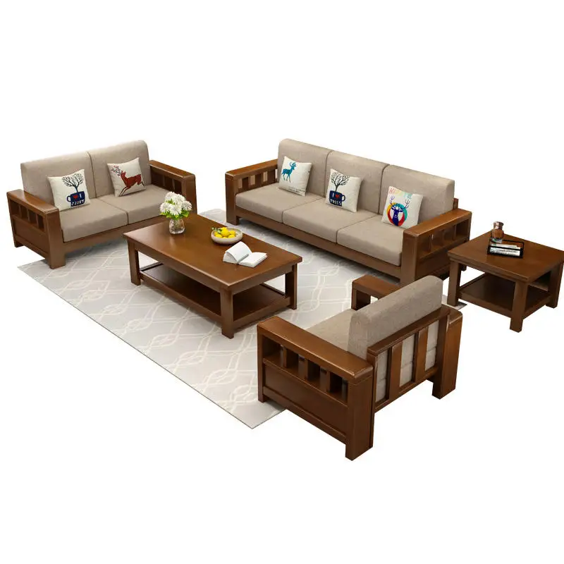 Hot Selling Nordic simple and modern design of the size of the living room furniture combination set solid wood sofa