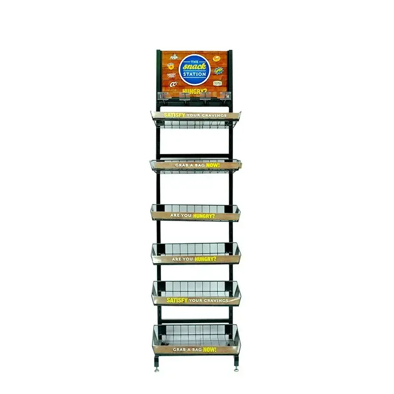 Customized Supermarket Store Wire Snacks Potato Chip Chocolate Grocery Food Biscuit Beef Jerky Stand Metal Shelf Display Rack