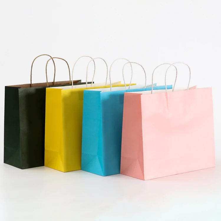 Cheap Colorful waterproof shopper paper bag kraft paper bags with rope handle