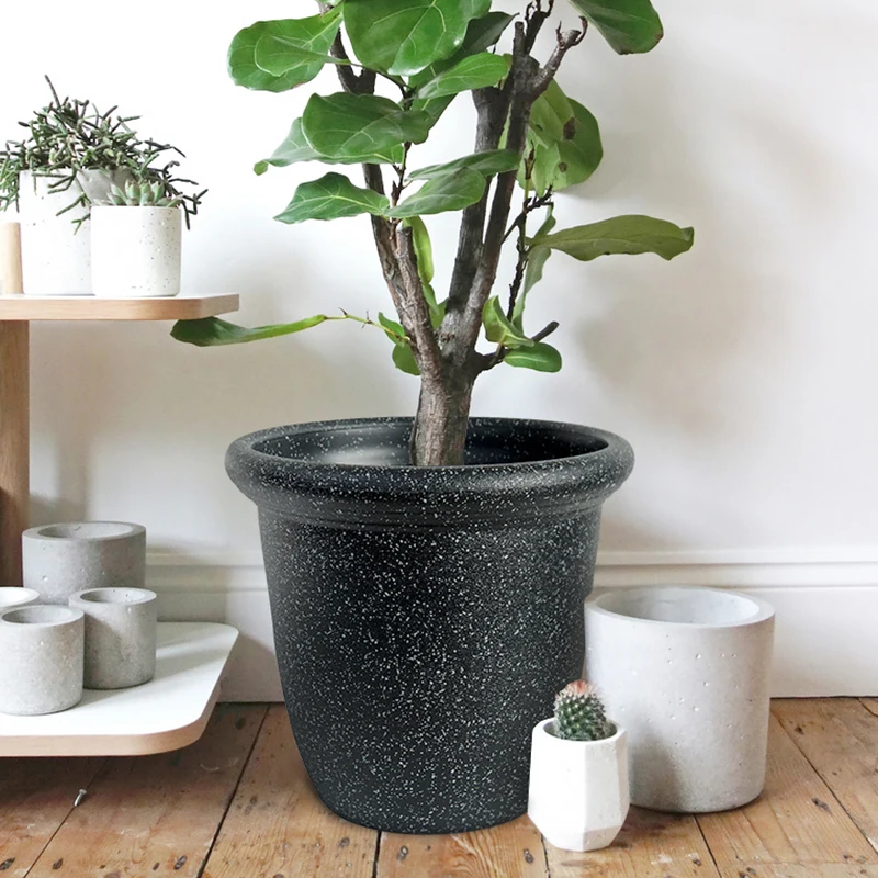 Resin Stone Round Planter Flower Pots Dia Plastic For Plants Home Garden Decorative 11 14 Inch Round Shape Light Weight