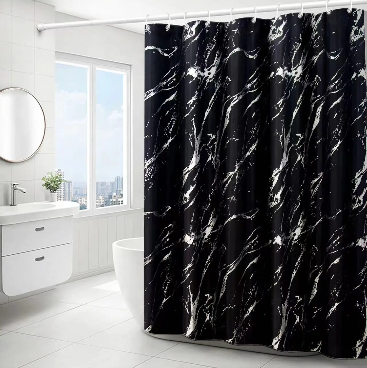 Hot light luxury simple hot silver hot marble used bathroom waterproof shower curtain shower curtain partitions