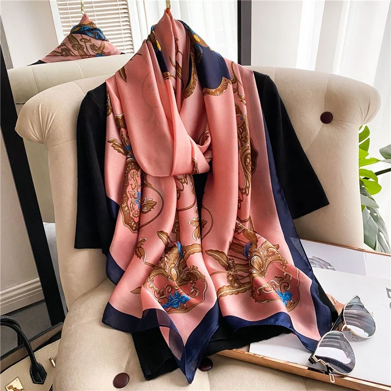 Wholesale 2022 Hot Sale Cheap Satin Scarf Long Silk Scarf Print Fashion New Vintage Soft Women Design Red Opp Bag OEM Plain
