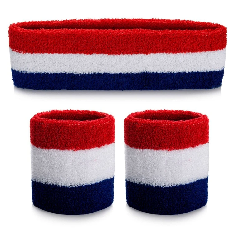 Sweatband Cotton Sports Headband Terry Cloth Wristband Moisture Wicking Sweat Absorbing Red Sweatband