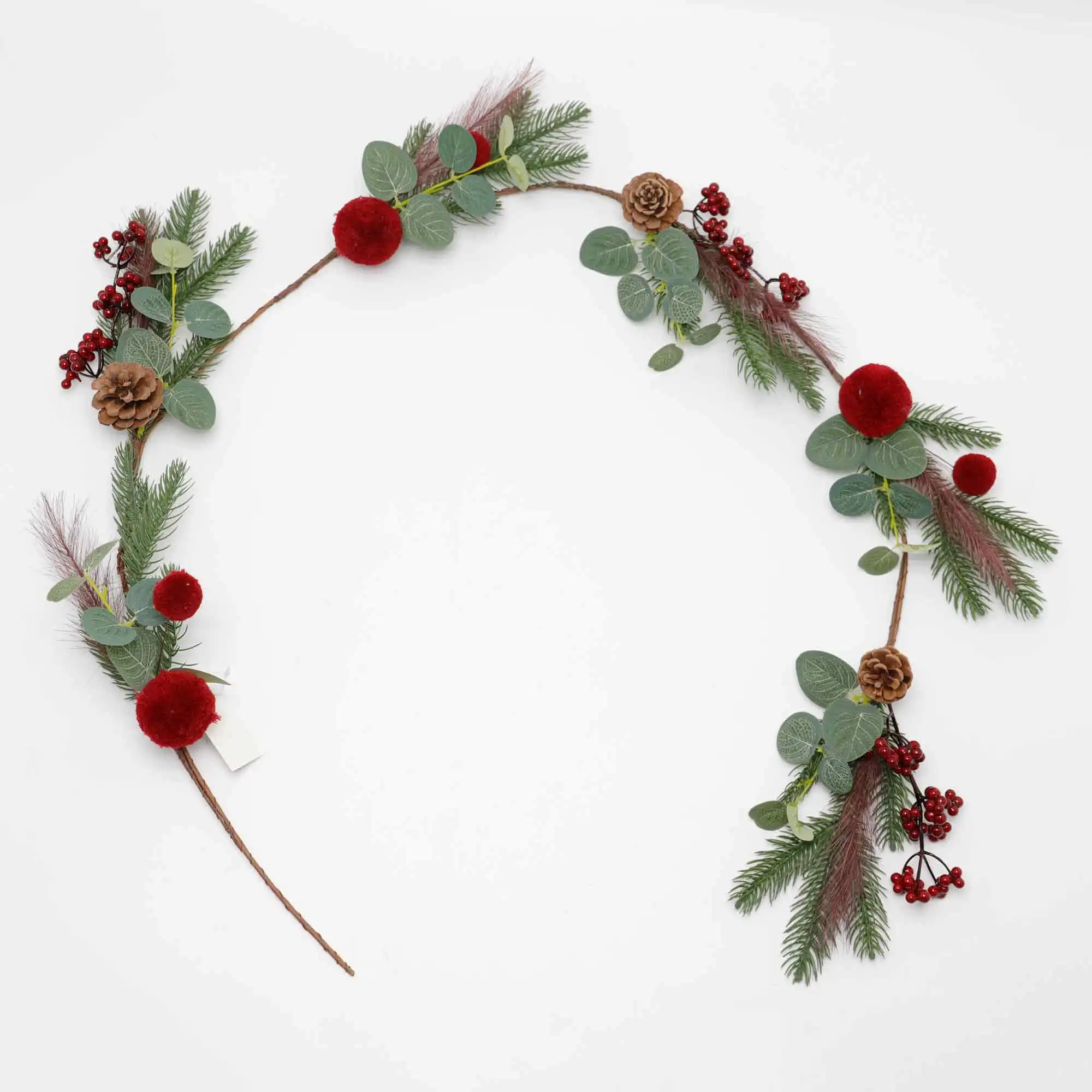 Christmas Garland Green Christmas With Wool ball Xmas Decoration Supplies New Year Wreath With Red Berry and Pine Cone