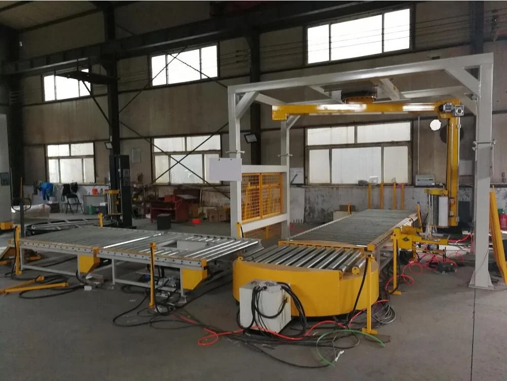 Rotary Arm Pallet Stretch Wrapping Machine, Pallet Wrapper With film top sheet dispenser(all in one system)