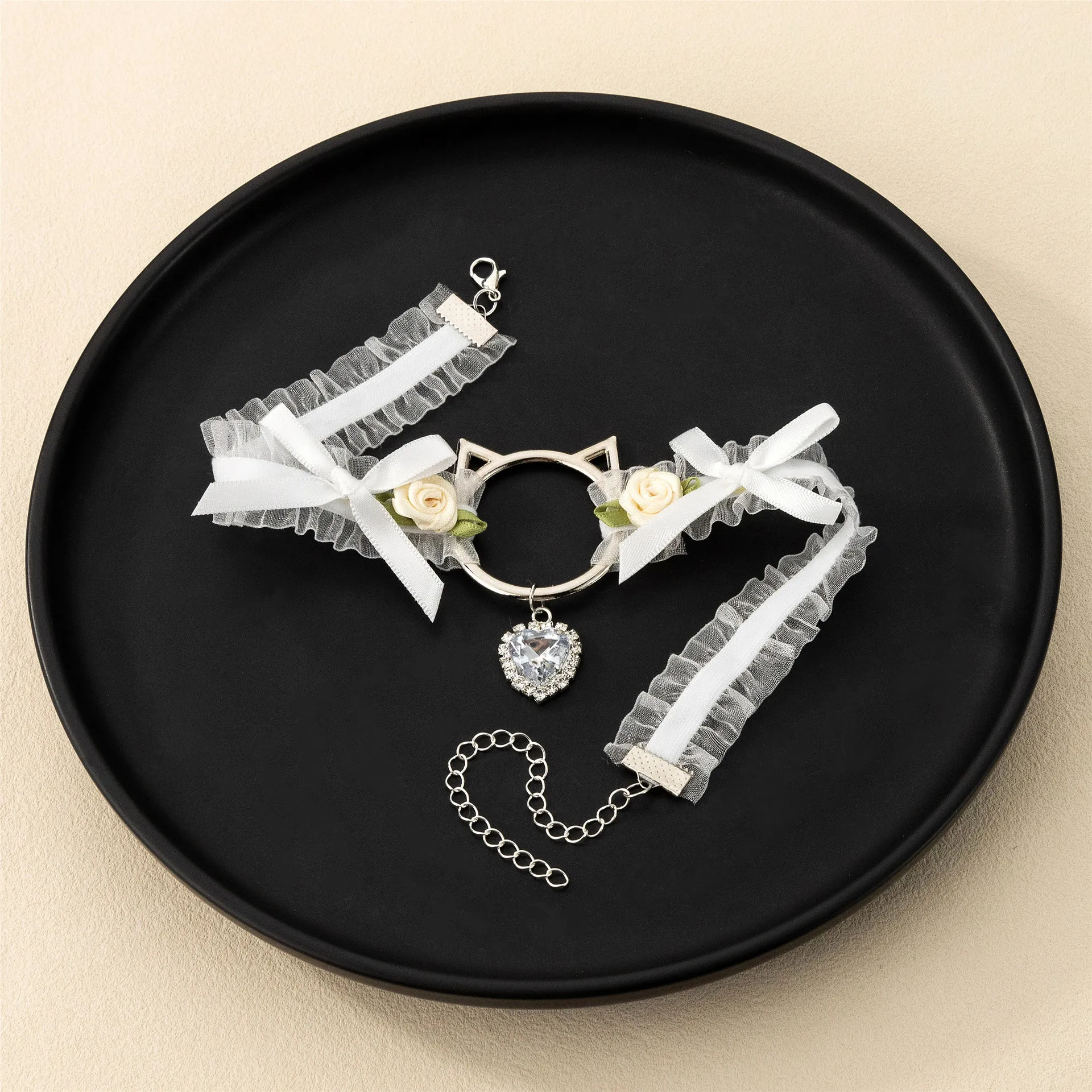 Whole Sale Women Sexy Lolita Cat Head Lace Choker Necklace Jewelry Bowknot Rhinestone Heart Pendent Choker Collar Necklace
