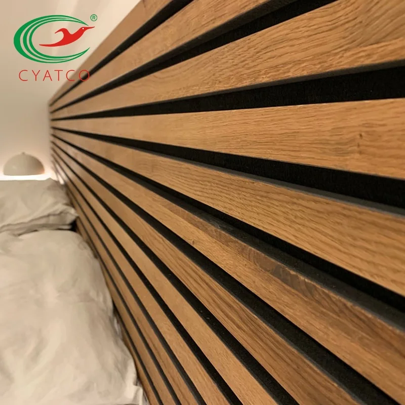 Natural Oak  wooden batten acoustic felt board Easy Install Soundproofing Interior Ideas wood wall acoustic panel
