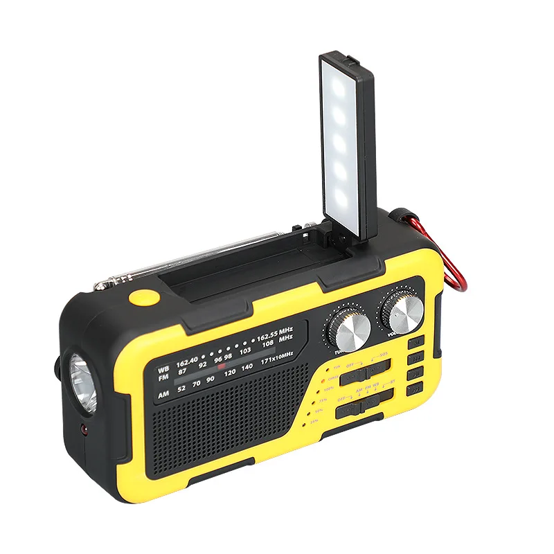 Hand-Cranked Power Radio Weather Forecast Sos Alert Multiband Solar Usb Rechargeable Bluetooth Abs Flashlight Led Camping Lights