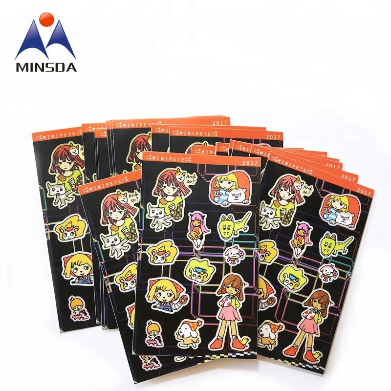 Minsda custom waterproof vinyl paper kids cartoon stationery stickers sheet kiss cut sticker