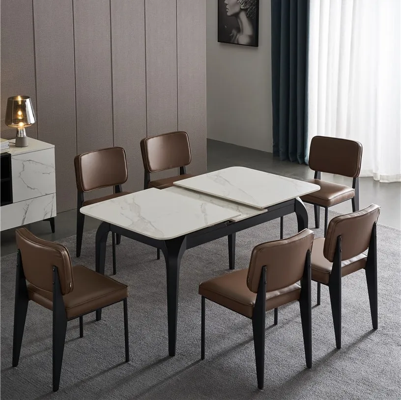 
Dining Table de Restaurant mdf Chinese Turkish Rustic Rectangular Live Edge Space Saving Expandable Extendable Dining Table 