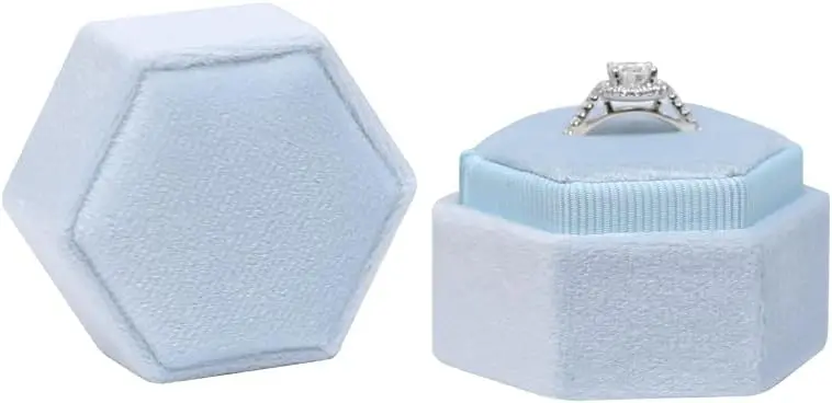 Wedding Ring Box For Engagement Double Ring Hexagon Jewelry Box Packaging Velvet Jewelry Ring Box