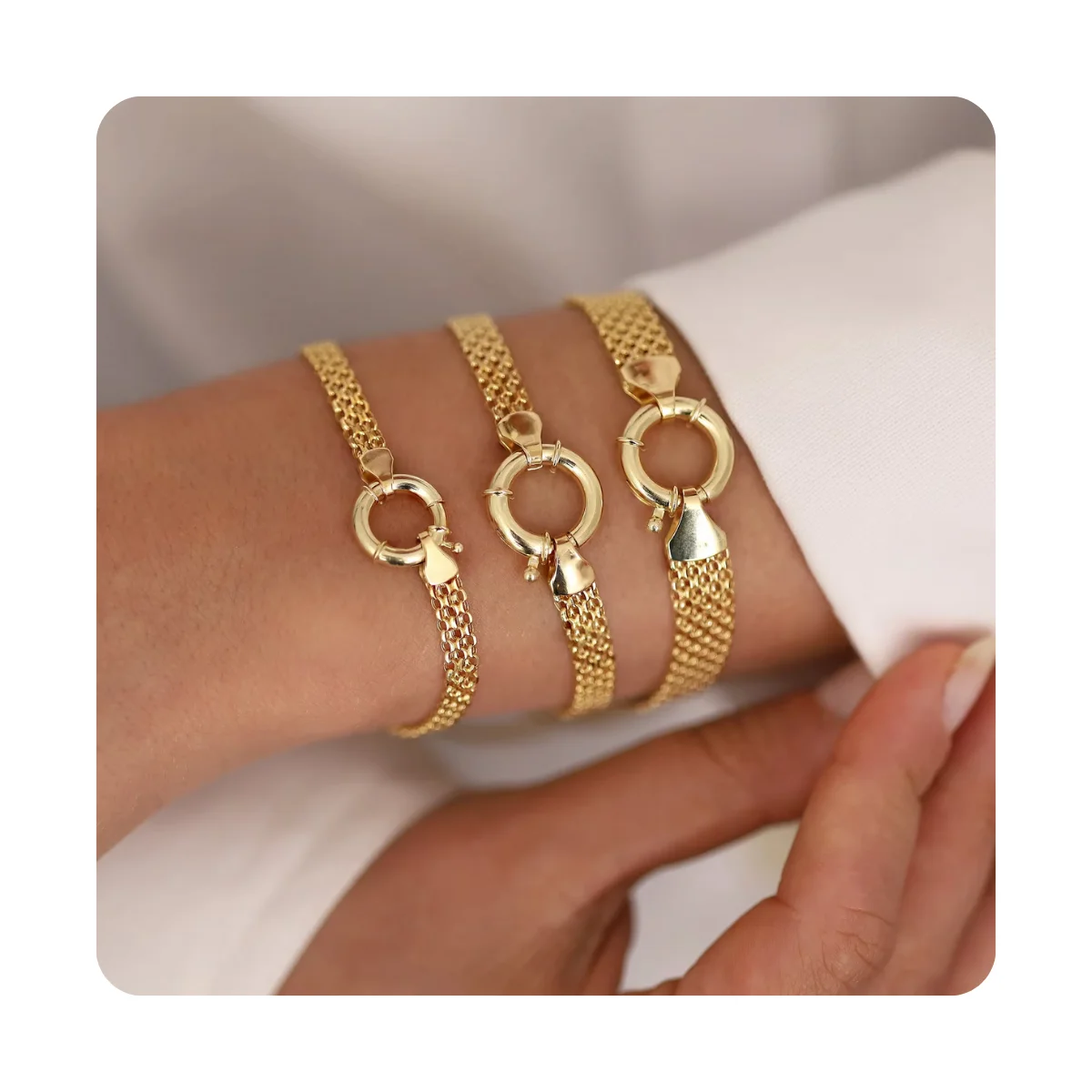 Waterproof Bijoux Non Tarnish Stainless Steel Carabiner Clasp Mesh Chain Bracelet Sailor Lock Bracelets For Jewelry Making
