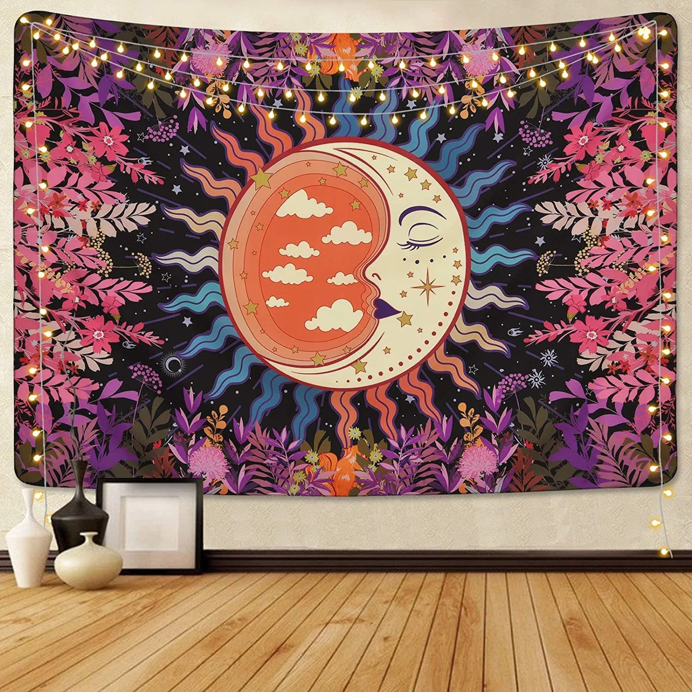 Wholesale Custom Printed Tarot Boho Hippy Wall Hanging Tree of Life Woven Blanket Moon Phase Mandala Tapestry for Home Decor