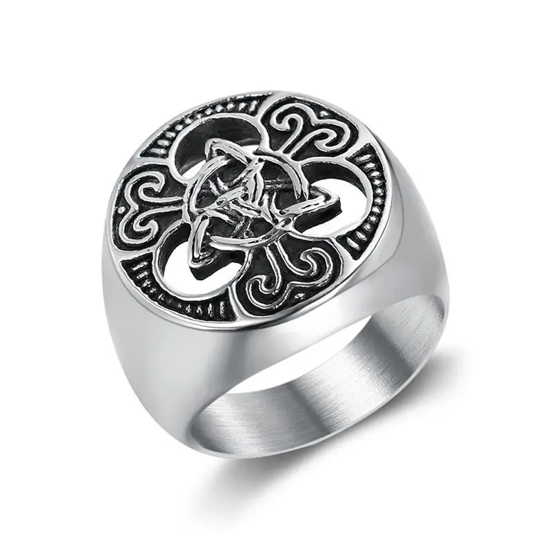 2022 Factory Retro Stainless Steel Hollow Couple Ring Jewelry Nordic Viking Irish Celtic Knot Ring for Women Men