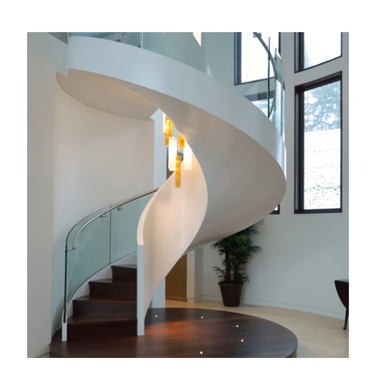 DIY Curved Shape Steel Bar Round Staircase Design Villa Indoor Iron Spiral Arc Stairs