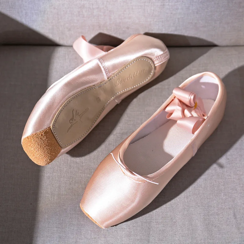 High quality Professional Ballet Shoe Hard Bottom Satin Straps Practice Pointe Shoes For Women