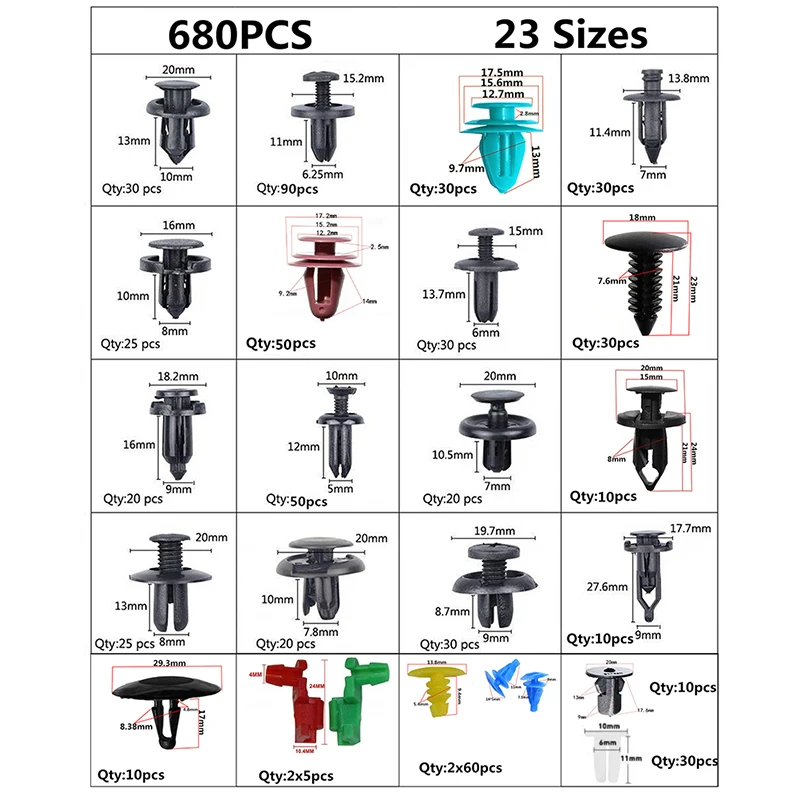 723 шт. автомобиль Push фиксатор зажимы для галстуков и авто крепежа ассортимент самых популярных размеров нейлон бамперное крыло заклепки бампер комплект