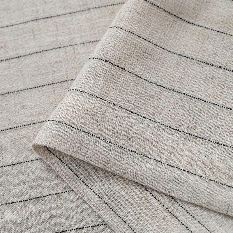 Innermor Pure Ivory Linen Stripes Upholstery Fabric Material Fabric Color Curtains