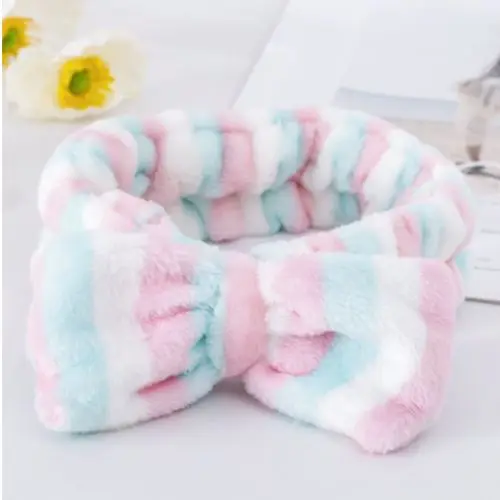 Wholesale Various Color Bowknot Girls Makeup Face Hair Band Flannel Face Wash Hair Band