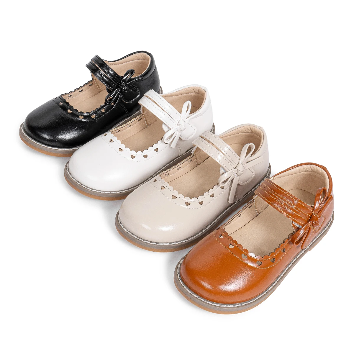 Classic Bowknot Mary Jane Shoes For Girls Soft Leather Princess Dress Shoes With Scalloped Edges Girl Shoes