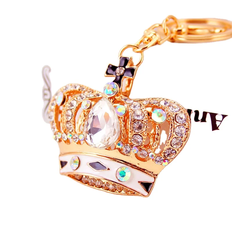Wholesale Fashion Charms Pink Gold Jewelry Rhinestone Metal Crown Key Chain Purse Keyring Accessories Bling Cross Crown Keychain