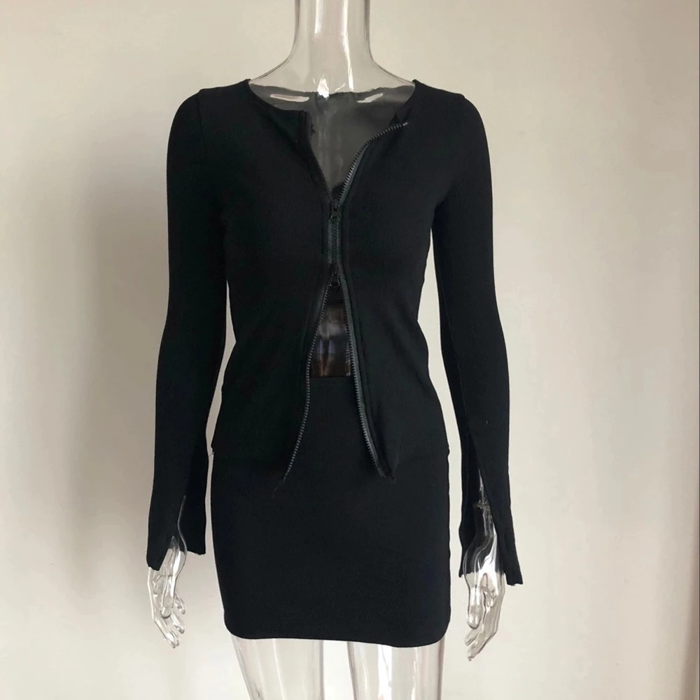 
8100 New summer ladies white knit ribbed top plus size 2pcs sets women clothes zip 