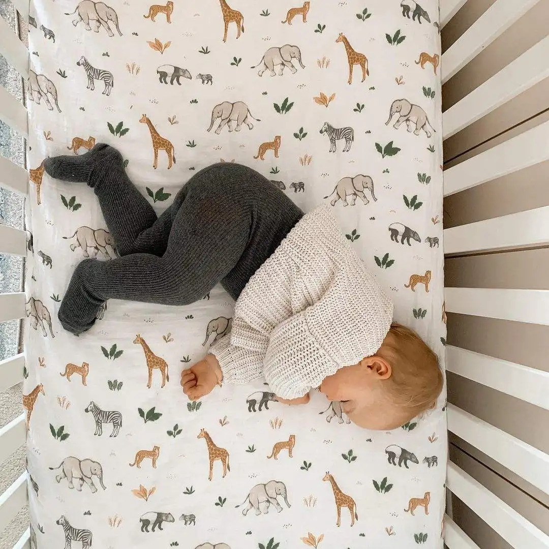 2023 Boho Safari Accept Custom 100% Cotton Cot Baby Bed Sheets Fitted Toddler Crib Sheet crib sheets baby fitted